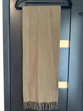 Fendi Brown Camel Fringed Logo Scarf